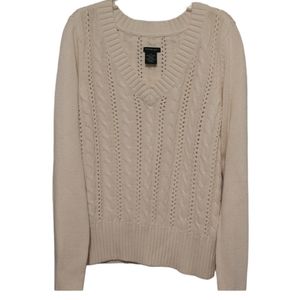 Cream Calvin Klein Jeans V-Neck Sweater Large